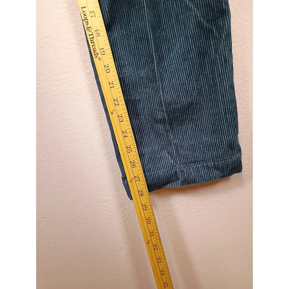 Dark Academia Marsh Landing Essentials Women 12 Teal Blue Pleated Corduroy Pants